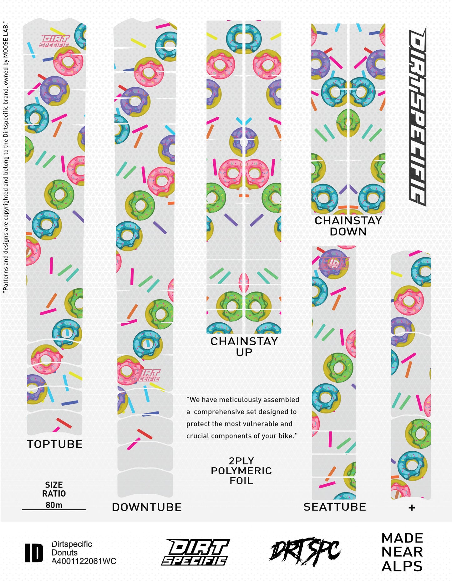 Donuts - Bike Frame wrap MK2 bike wrap kit – full frame protection set for mountain bikes mtb gravel downhill enduro