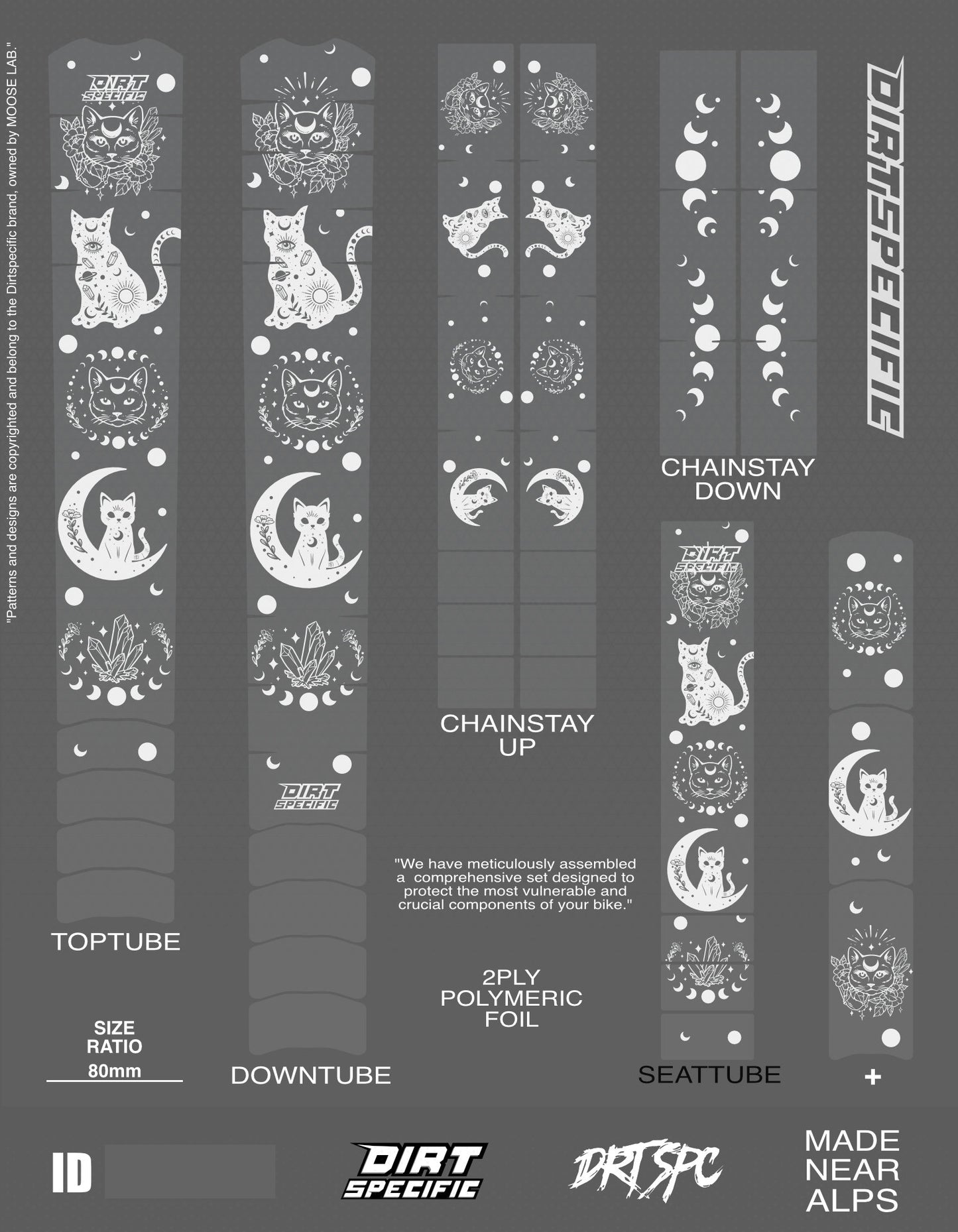 Mistic white cats - Bike Frame wrap MK2 - (Custom Color Options🎨 ) bike wrap kit – full frame protection set for mountain bikes mtb gravel downhill enduro