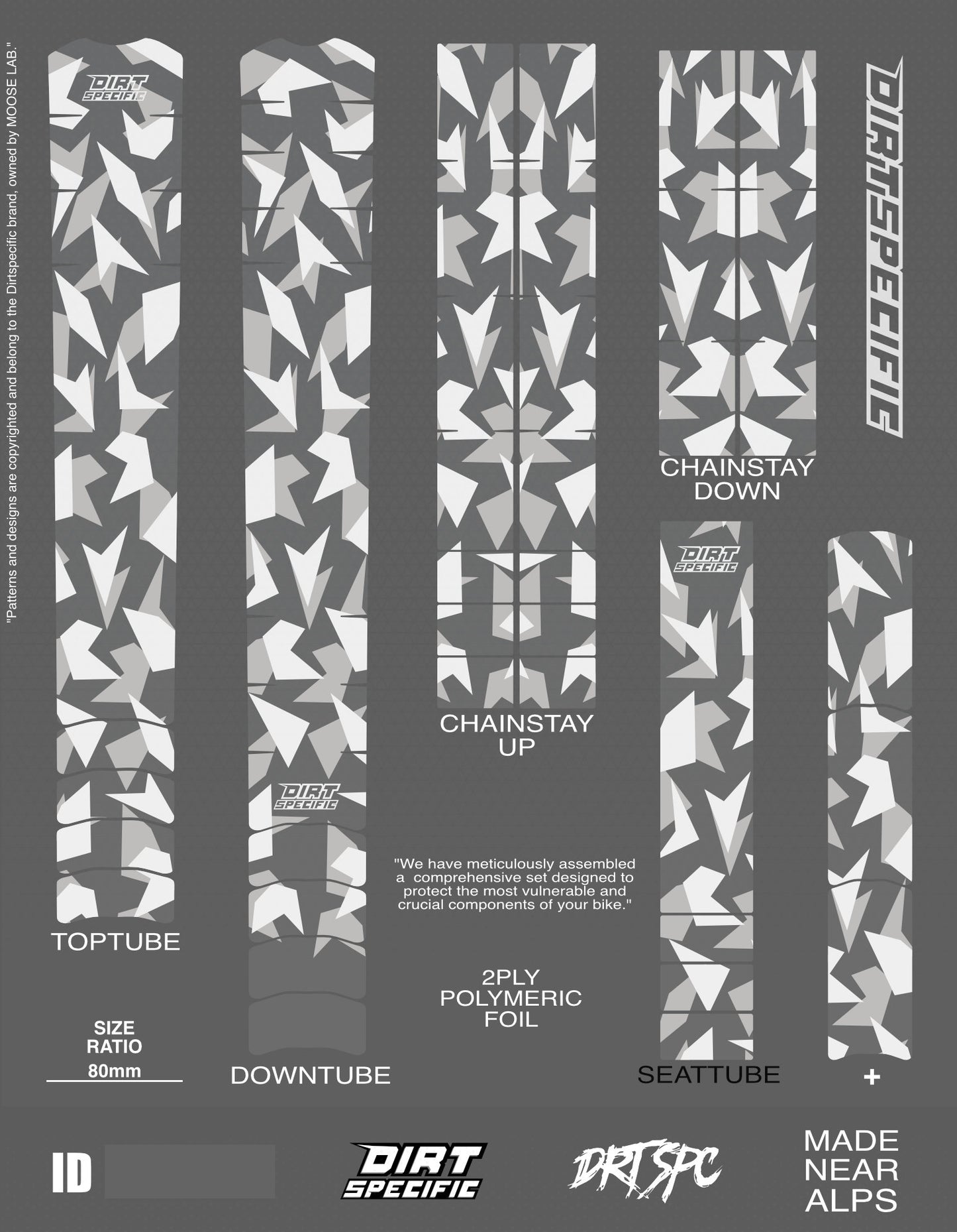 Hard Snow Cammo - Bike Frame wrap MK2 bike wrap kit – full frame protection set for mountain bikes mtb gravel downhill enduro