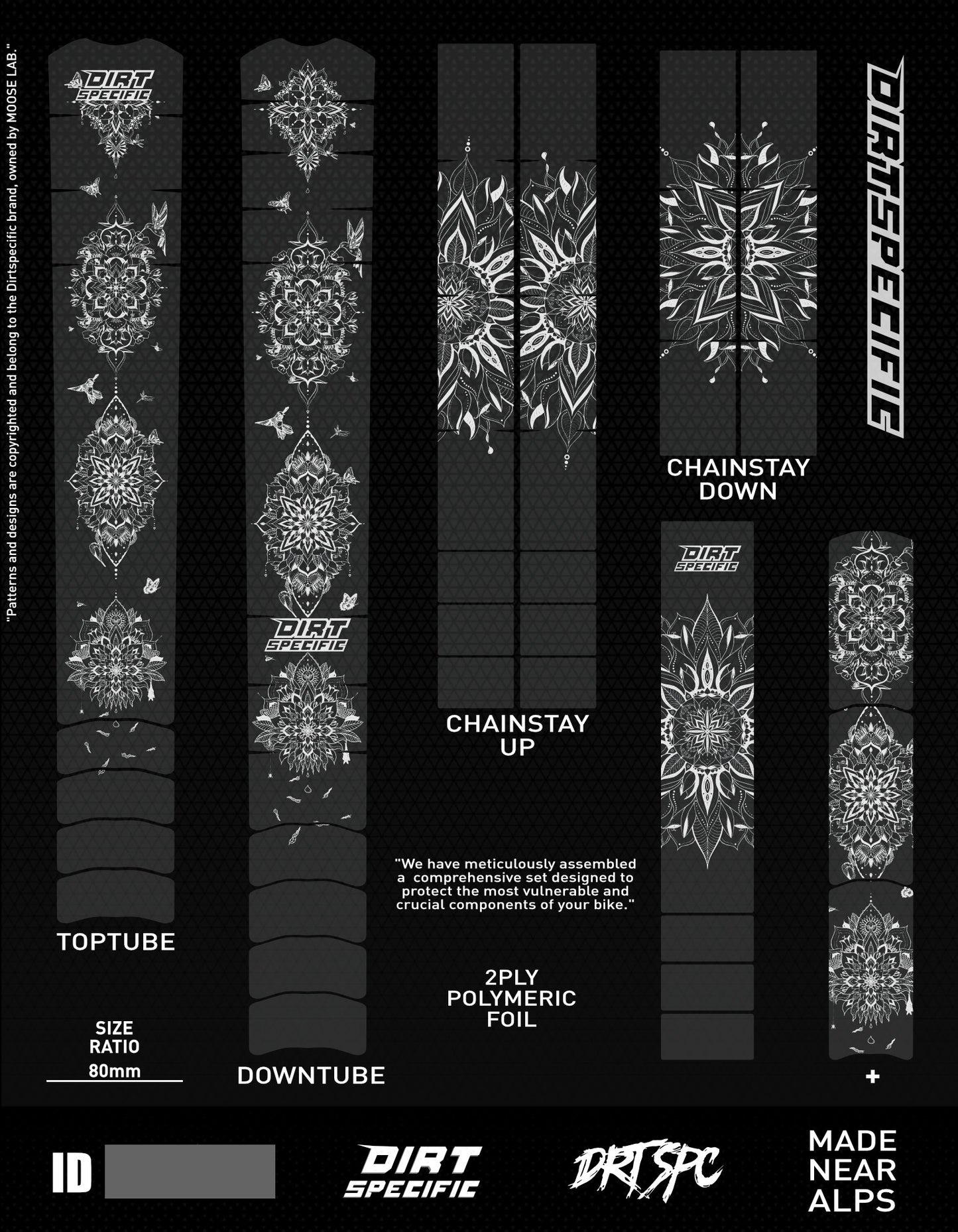 White Mandala - Bike Frame wrap MK2 / Sarina Biederer SIGNATURE - (Custom Color Options🎨 ) bike wrap kit – full frame protection set for mountain bikes mtb gravel downhill enduro