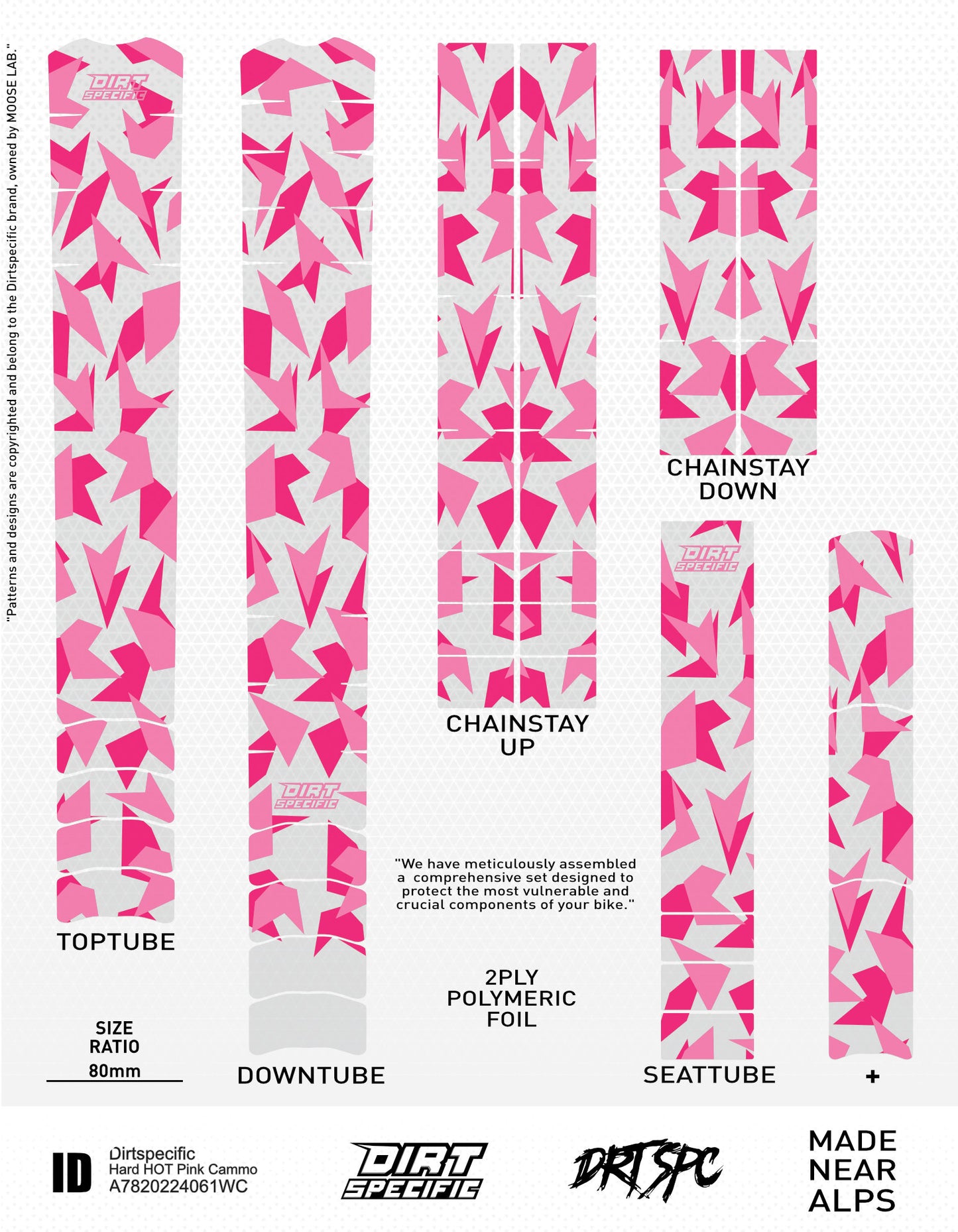 Hard HOT Pink Cammo - Bike Frame wrap MK2 bike wrap kit – full frame protection set for mountain bikes mtb gravel downhill enduro